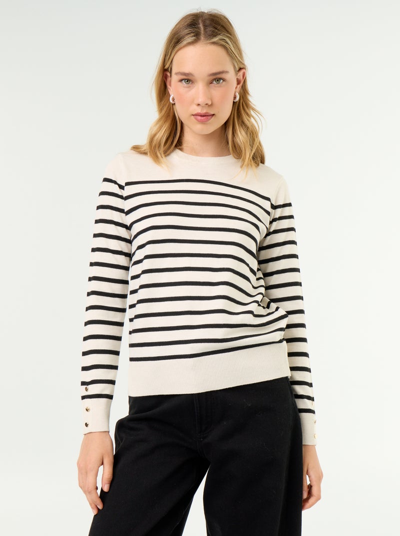 Camisola de gola redonda em malha fina Bege - Kiabi