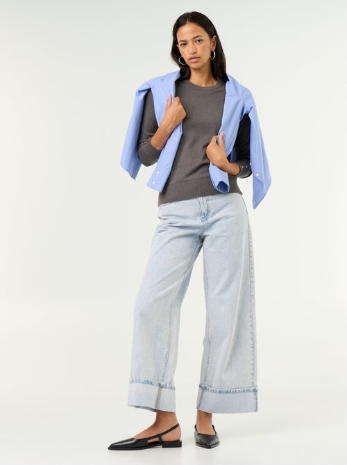 Camisola de gola redonda em malha fina - Kiabi