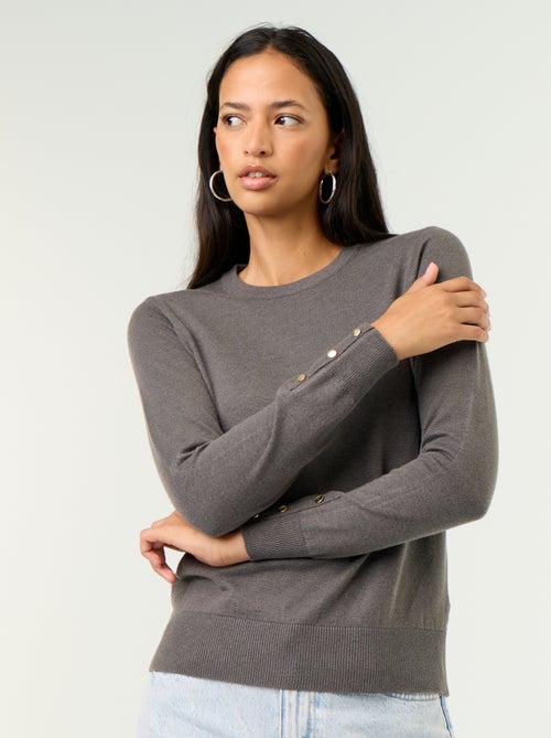 Camisola de gola redonda em malha fina - Kiabi