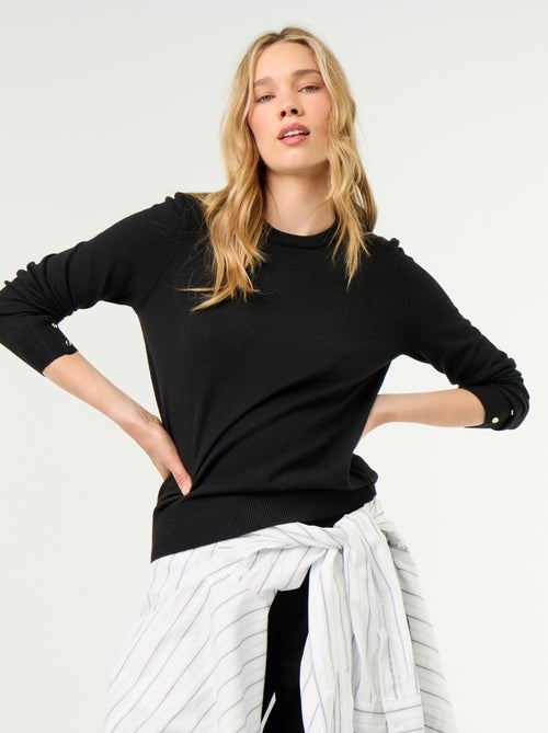 Camisola de gola redonda em malha fina - Kiabi