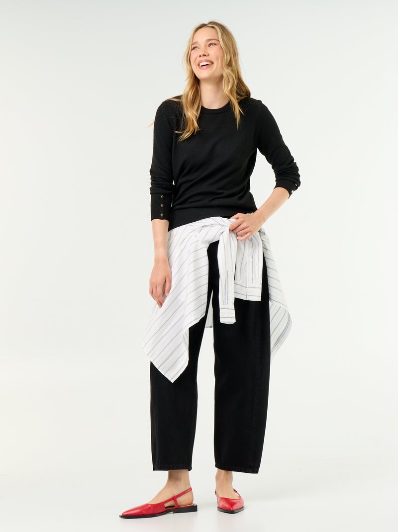 Camisola de gola redonda em malha fina Preto - Kiabi