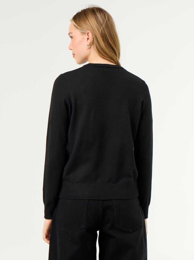 Camisola de gola redonda em malha fina Preto - Kiabi