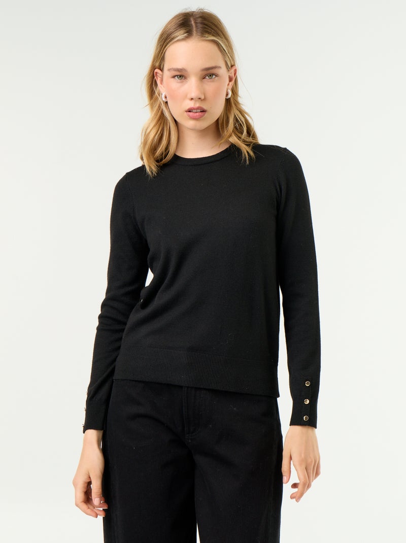Camisola de gola redonda em malha fina Preto - Kiabi