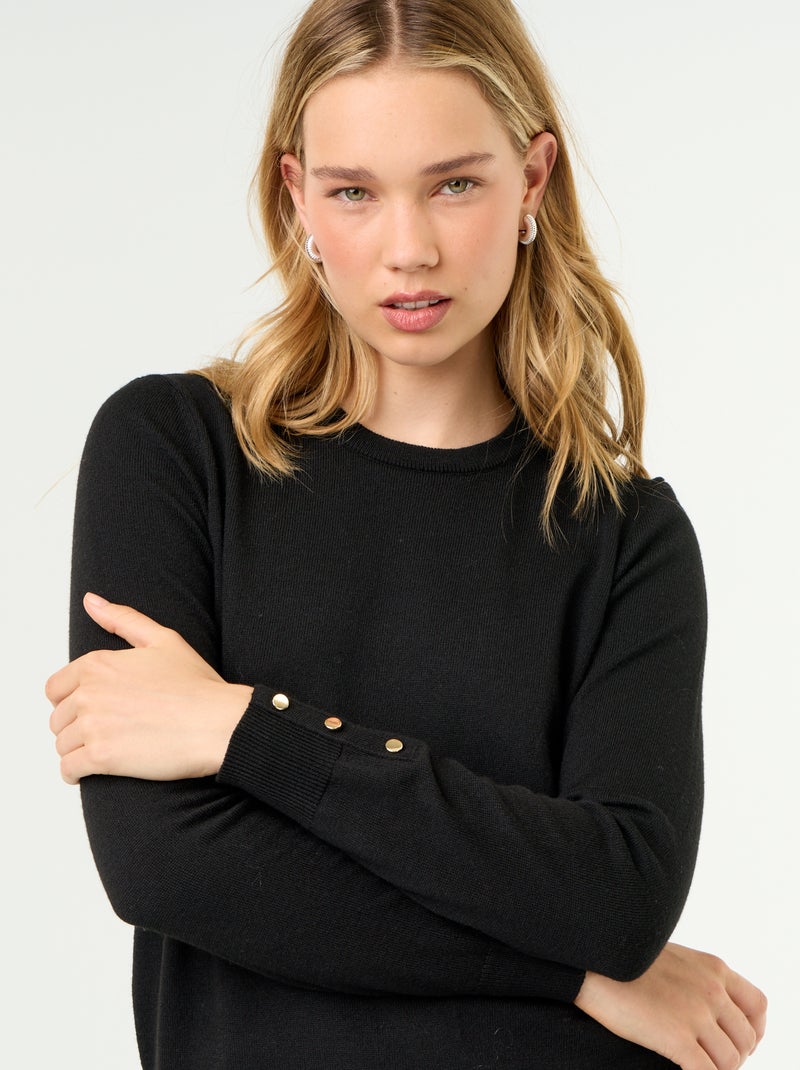 Camisola de gola redonda em malha fina Preto - Kiabi