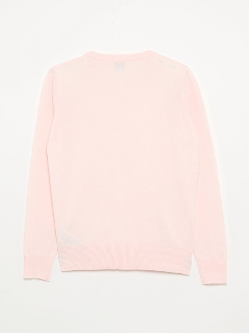 Camisola de gola redonda em malha fina Rosa - Kiabi