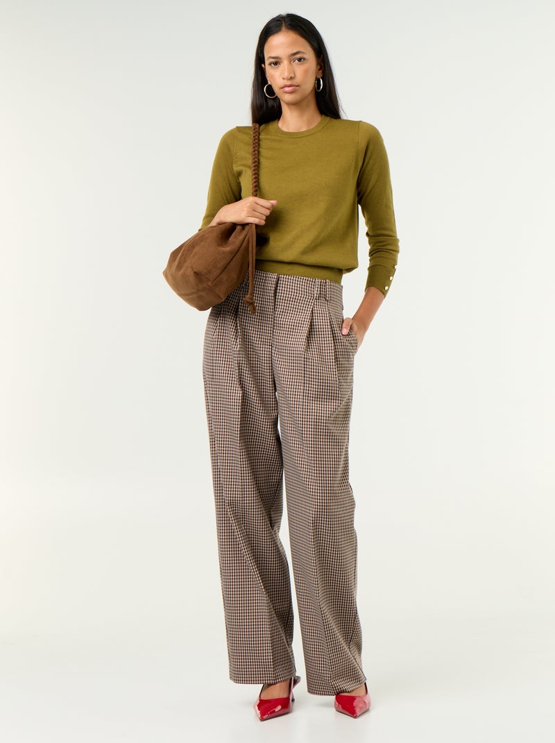 Camisola de gola redonda em malha fina Verde - Kiabi