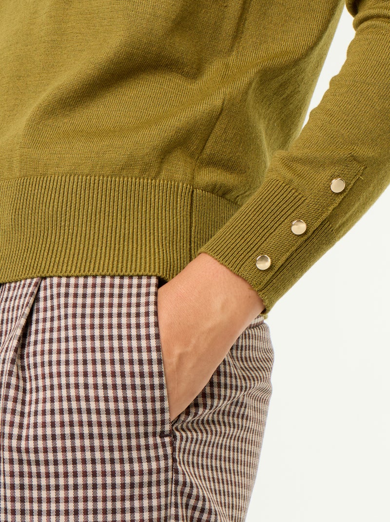 Camisola de gola redonda em malha fina Verde - Kiabi