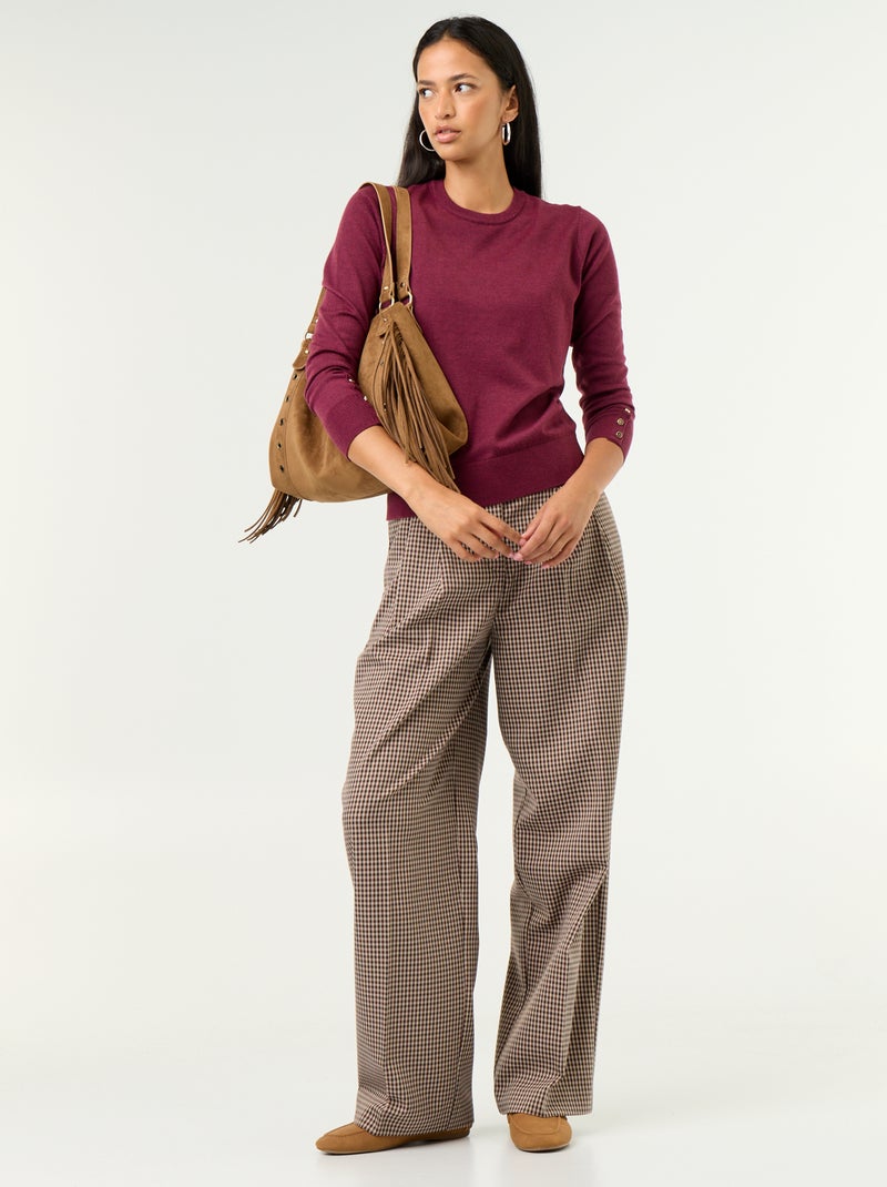Camisola de gola redonda em malha fina Violeta - Kiabi