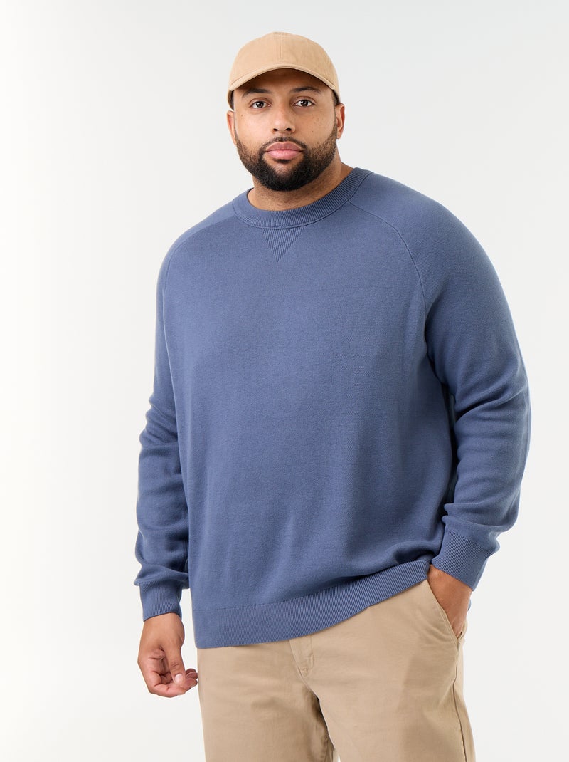Camisola de gola redonda em malha grossa Azul - Kiabi