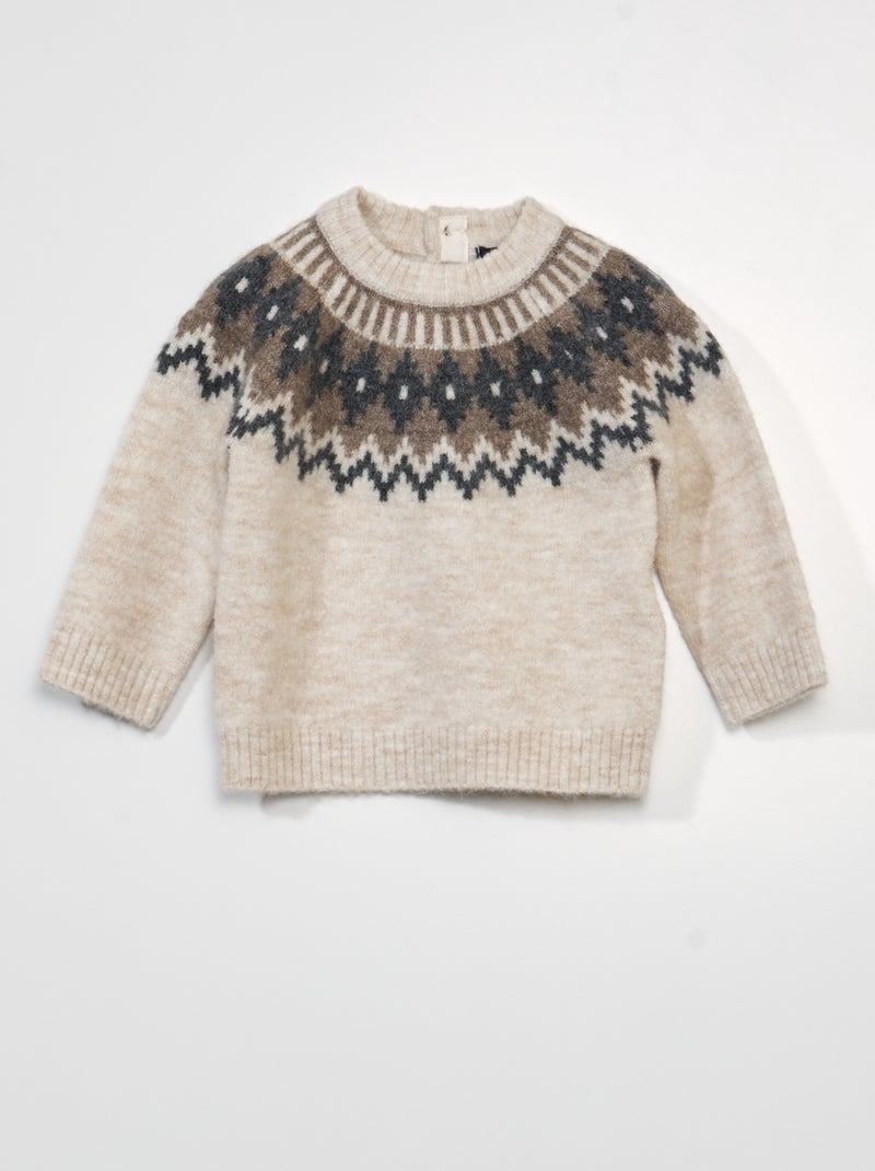 Camisola de gola redonda em malha jacquard MARROM - Kiabi