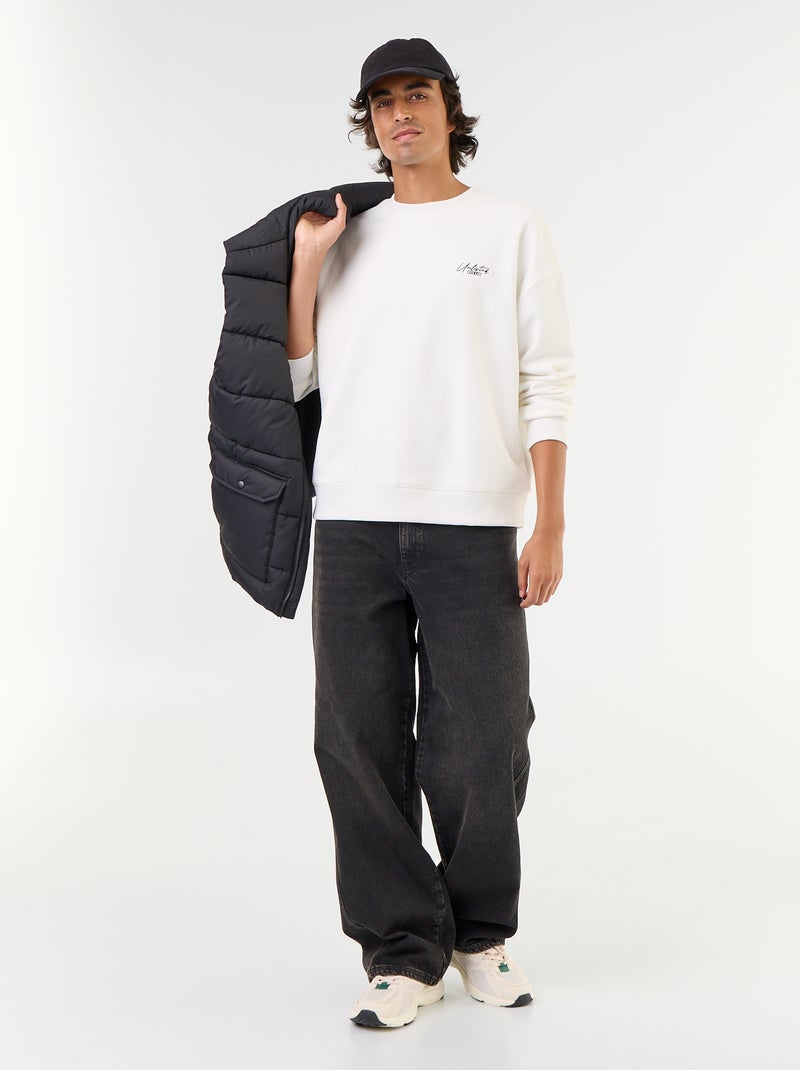 Camisola de gola redonda em malha piqué Branco - Kiabi