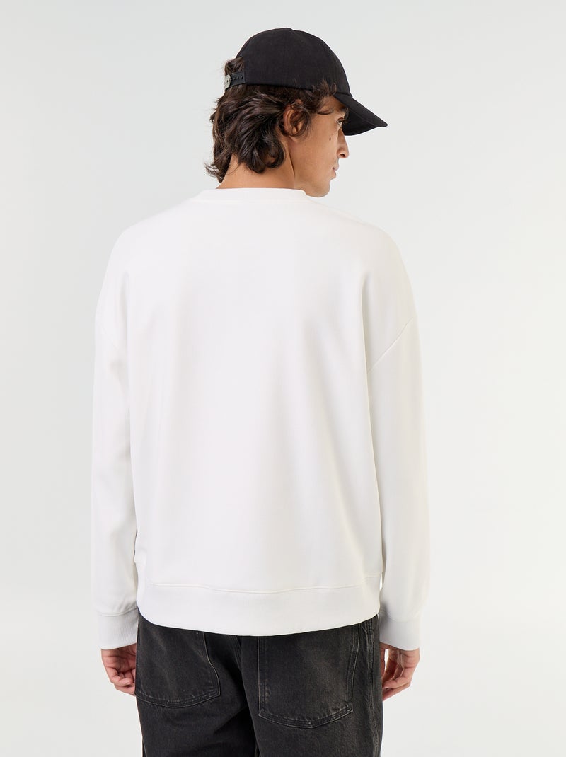 Camisola de gola redonda em malha piqué Branco - Kiabi