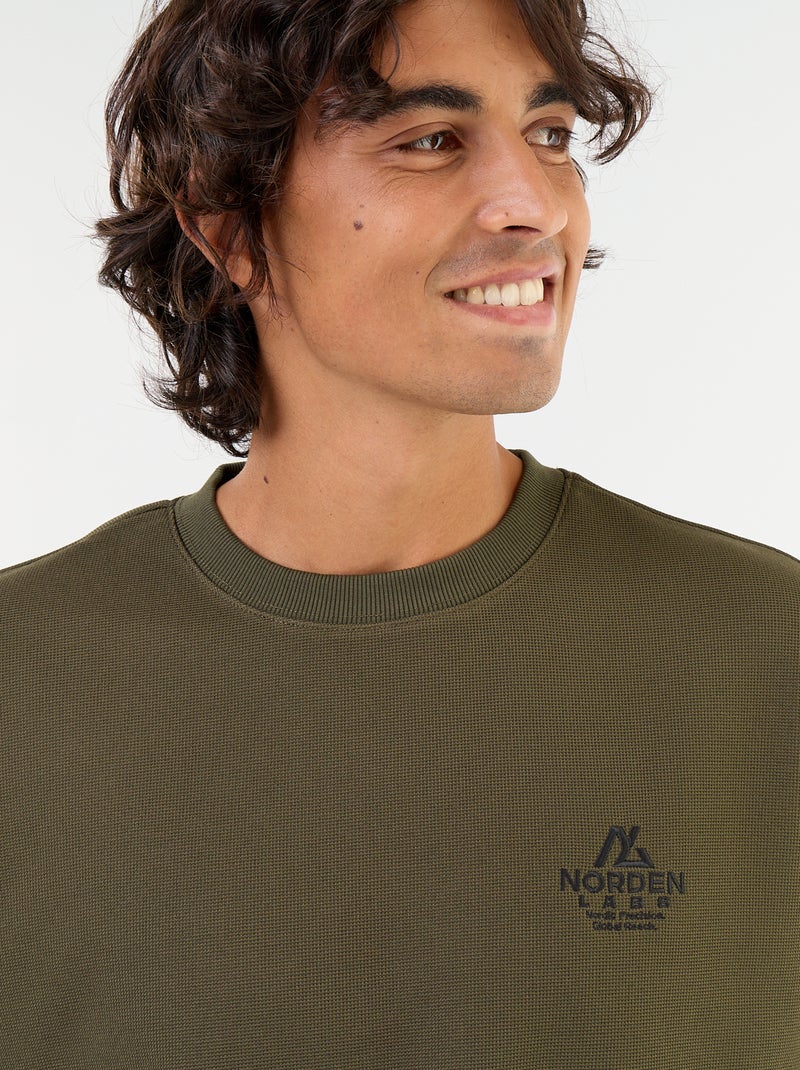 Camisola de gola redonda em malha piqué Caqui - Kiabi