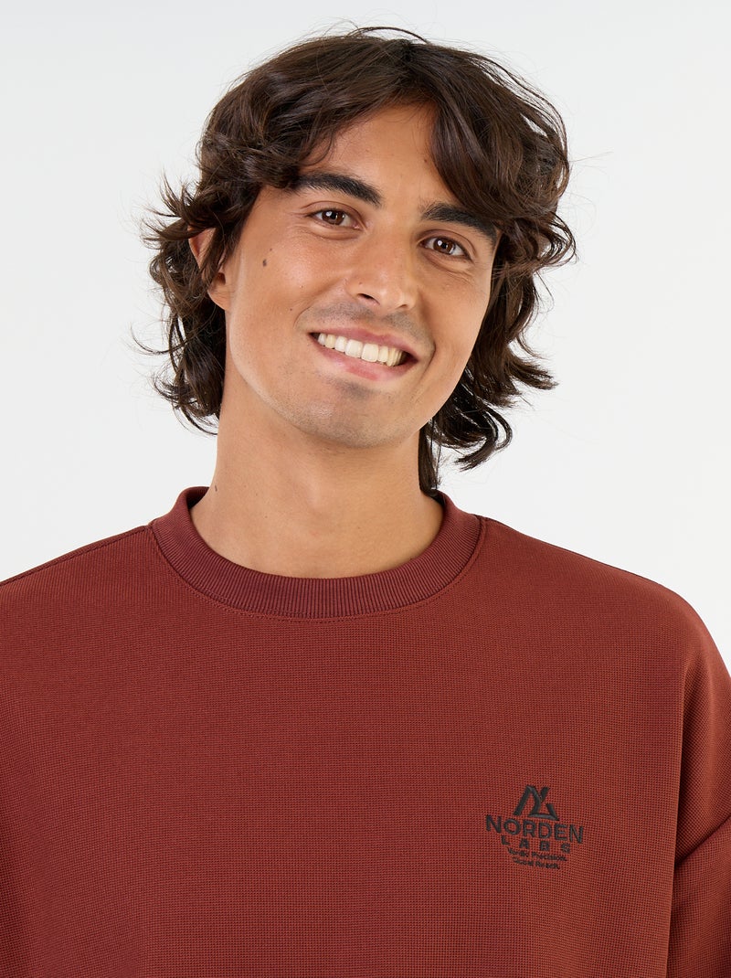 Camisola de gola redonda em malha piqué Castanho - Kiabi