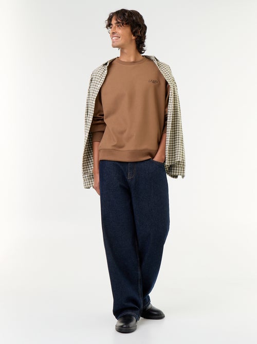 Camisola de gola redonda em malha piqué - Kiabi