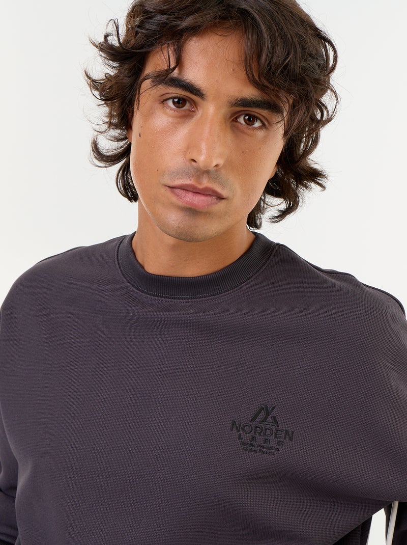 Camisola de gola redonda em malha piqué Cinza - Kiabi