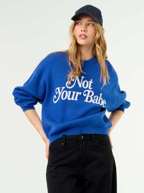 Camisola de gola redonda em malha suave com inscrição - Kiabi