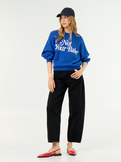 Camisola de gola redonda em malha suave com inscrição - Kiabi