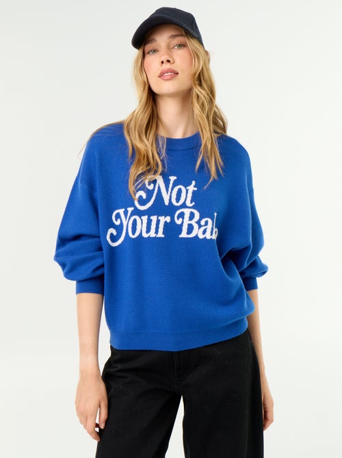 Camisola de gola redonda em malha suave com inscrição - Kiabi