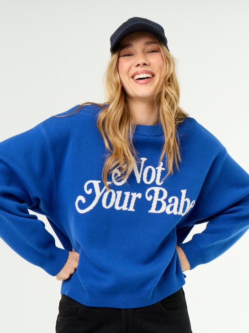 Camisola de gola redonda em malha suave com inscrição - Kiabi