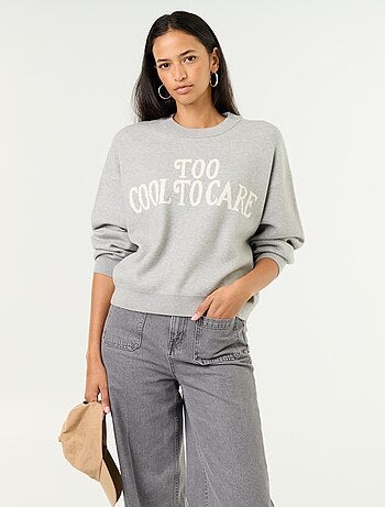 Camisola de gola redonda em malha suave com inscrição