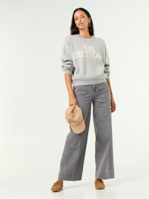 Camisola de gola redonda em malha suave com inscrição - Kiabi