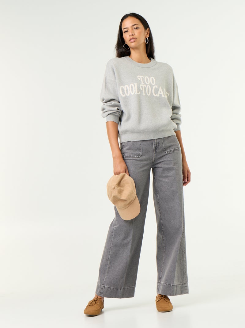 Camisola de gola redonda em malha suave com inscrição Cinza - Kiabi
