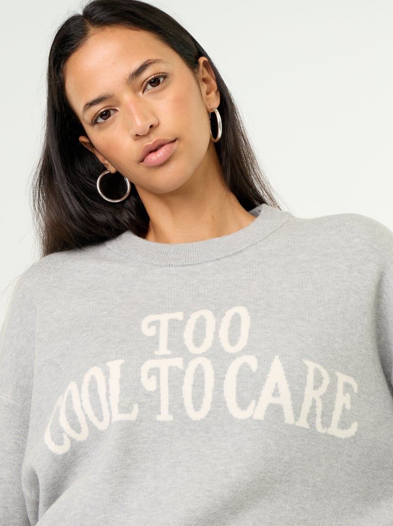 Camisola de gola redonda em malha suave com inscrição Cinza - Kiabi
