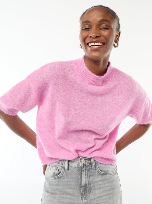 Camisola de gola redonda em mohair lisa - Kiabi