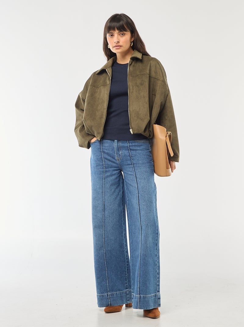 Camisola de gola redonda em rib canelado Azul - Kiabi