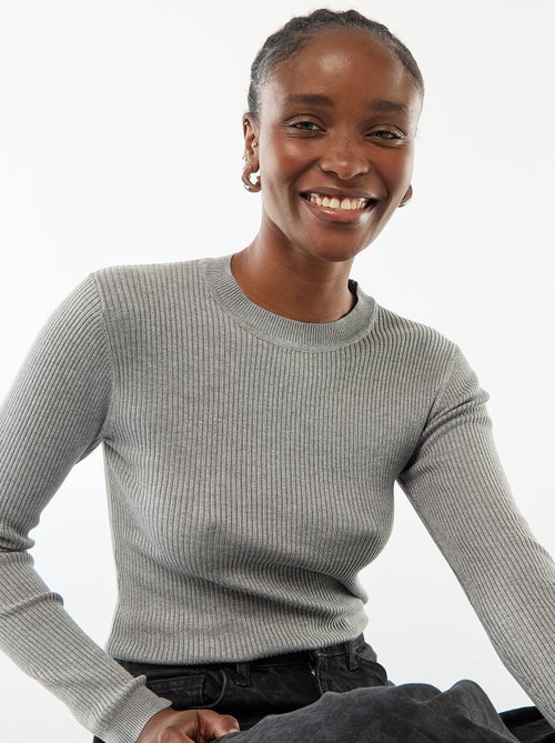 Camisola de gola redonda em rib canelado - Kiabi