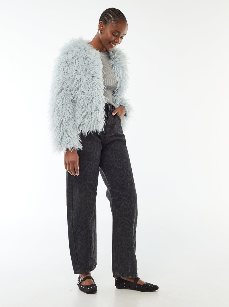 Camisola de gola redonda em rib canelado Cinza - Kiabi