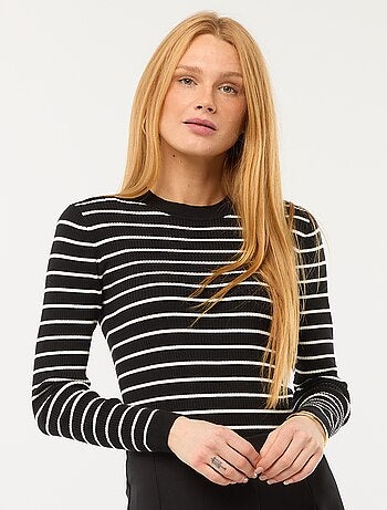 Camisola de gola redonda em rib canelado