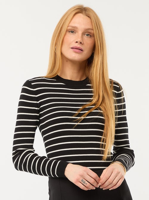 Camisola de gola redonda em rib canelado - Kiabi