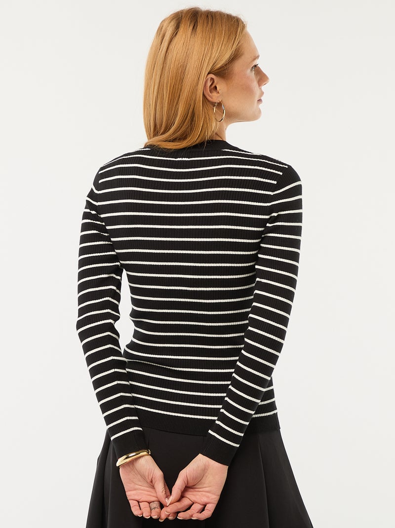 Camisola de gola redonda em rib canelado Preto - Kiabi