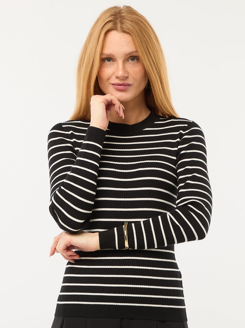 Camisola de gola redonda em rib canelado Preto - Kiabi