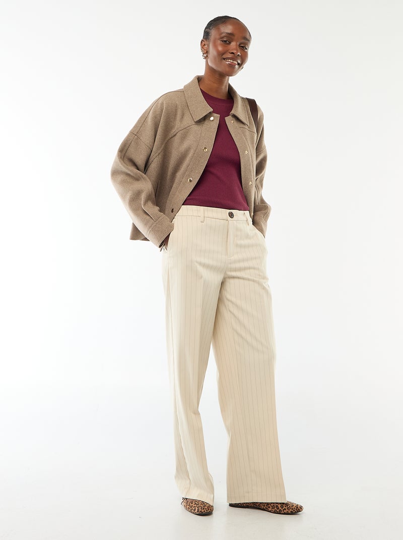 Camisola de gola redonda em rib canelado Violeta - Kiabi