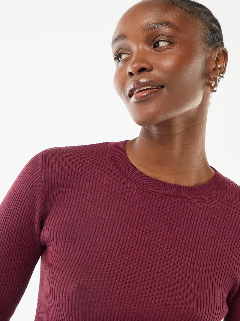 Camisola de gola redonda em rib canelado Violeta - Kiabi