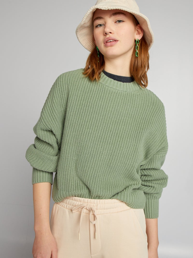Camisola de gola redonda estilo tricô VERDE - Kiabi