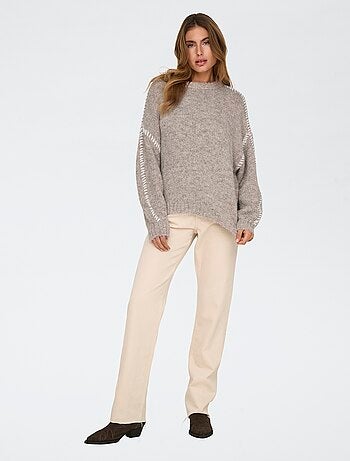 Camisola de gola redonda 'JDY' com costuras contrastantes