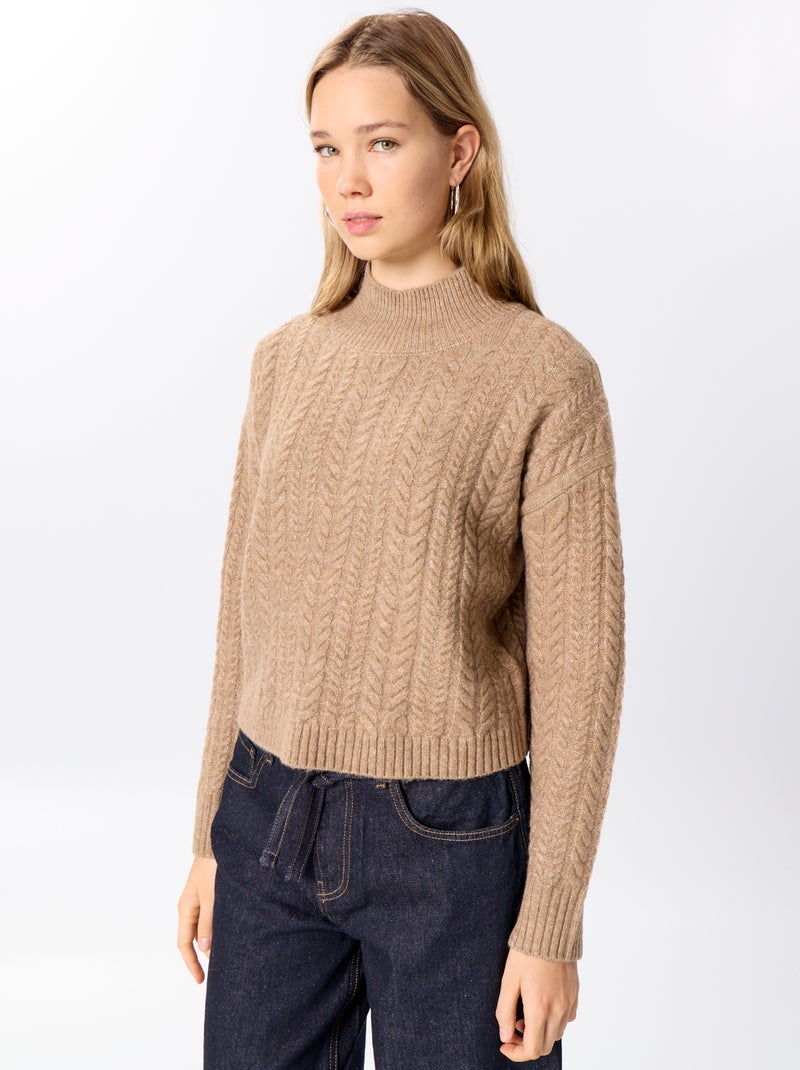 Camisola de gola subida lisa Bege - Kiabi