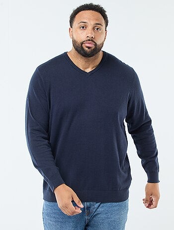 Camisola de Gola V em Malha Fina