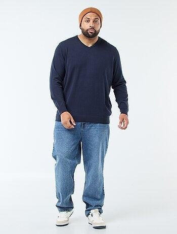Camisola de Gola V em Malha Fina