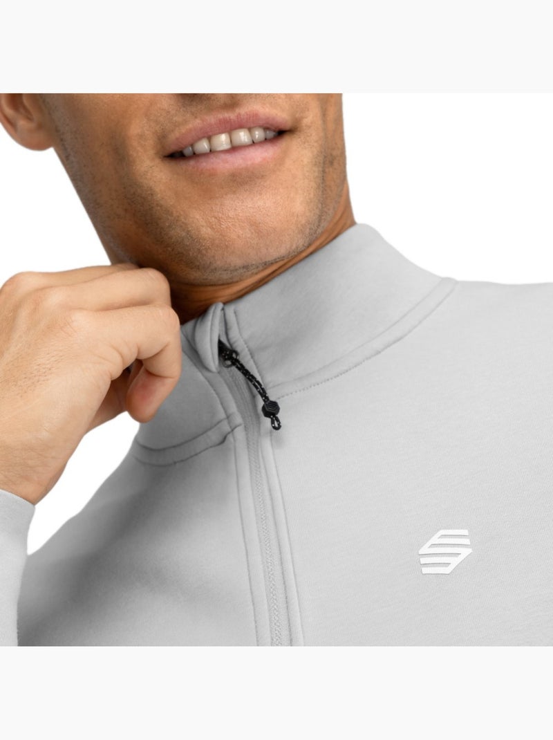 Camisola de golfe com fecho zipper de um quarto para homem Branco Cinza - Kiabi