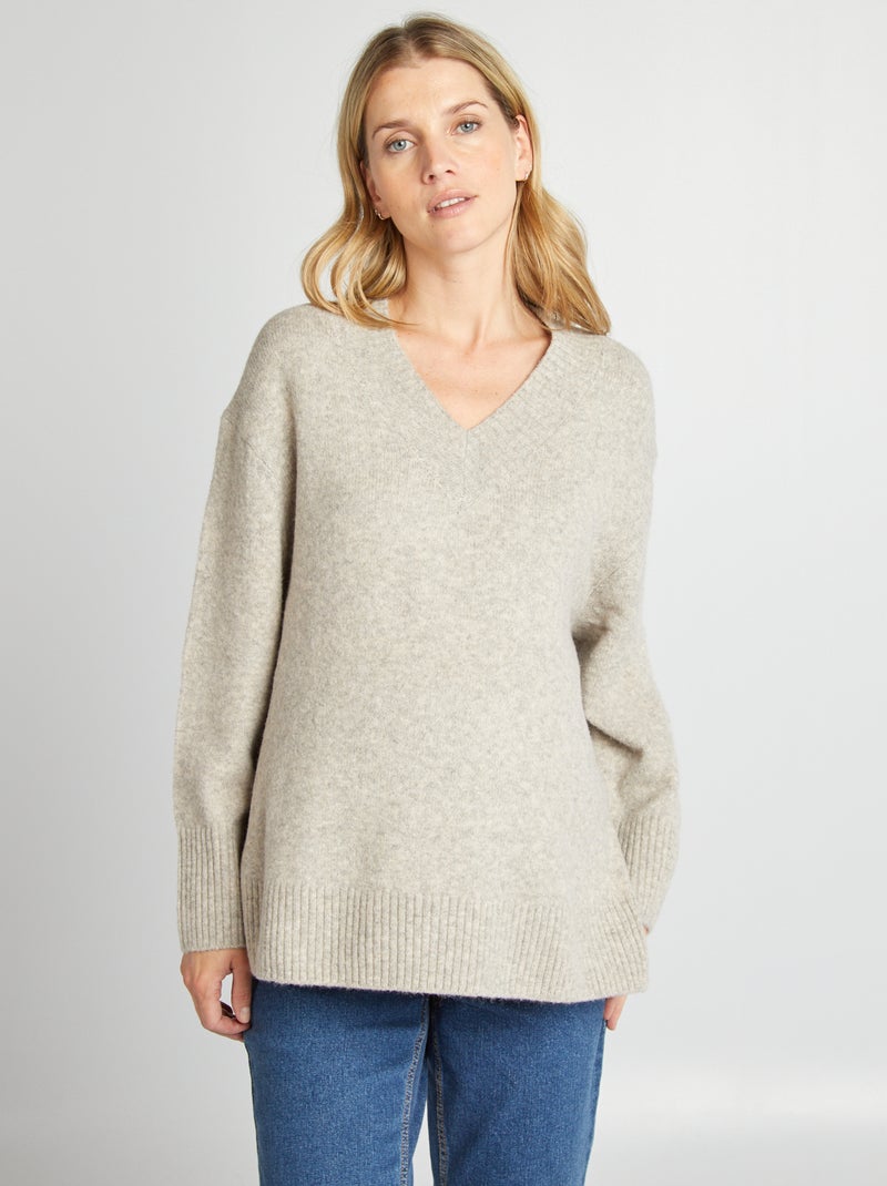 Camisola de grávida com decote em bico CINZA - Kiabi