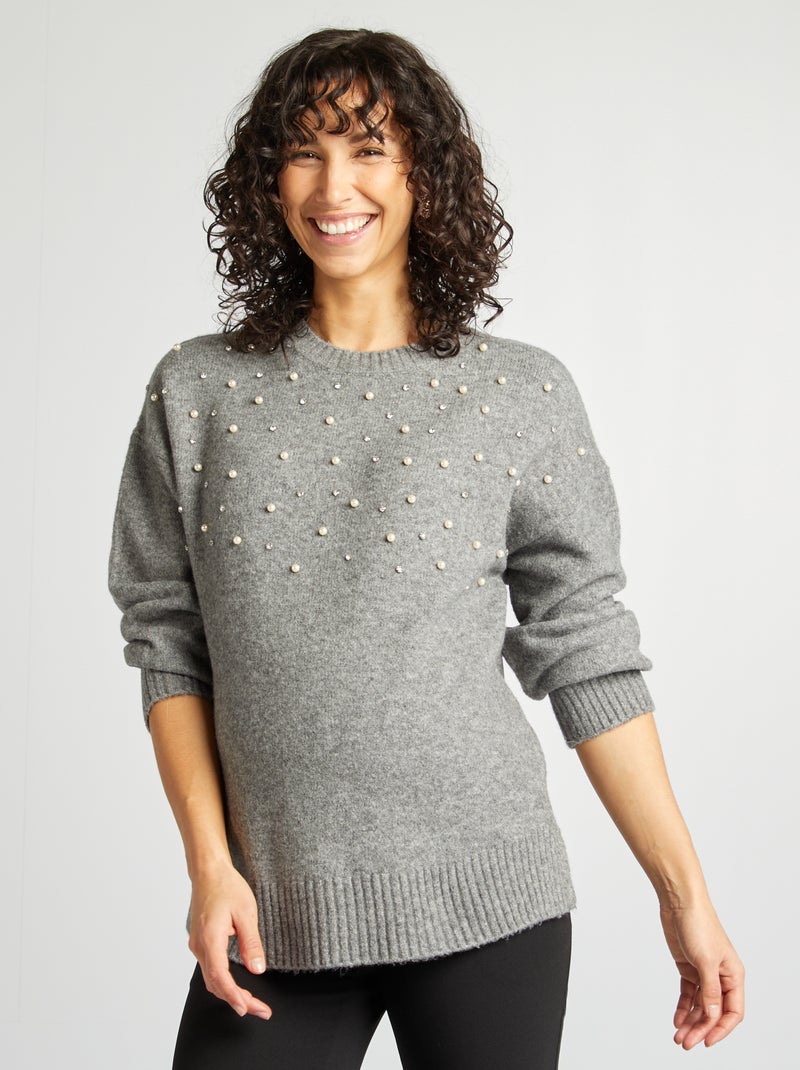 Camisola de grávida com pérolas CINZA - Kiabi