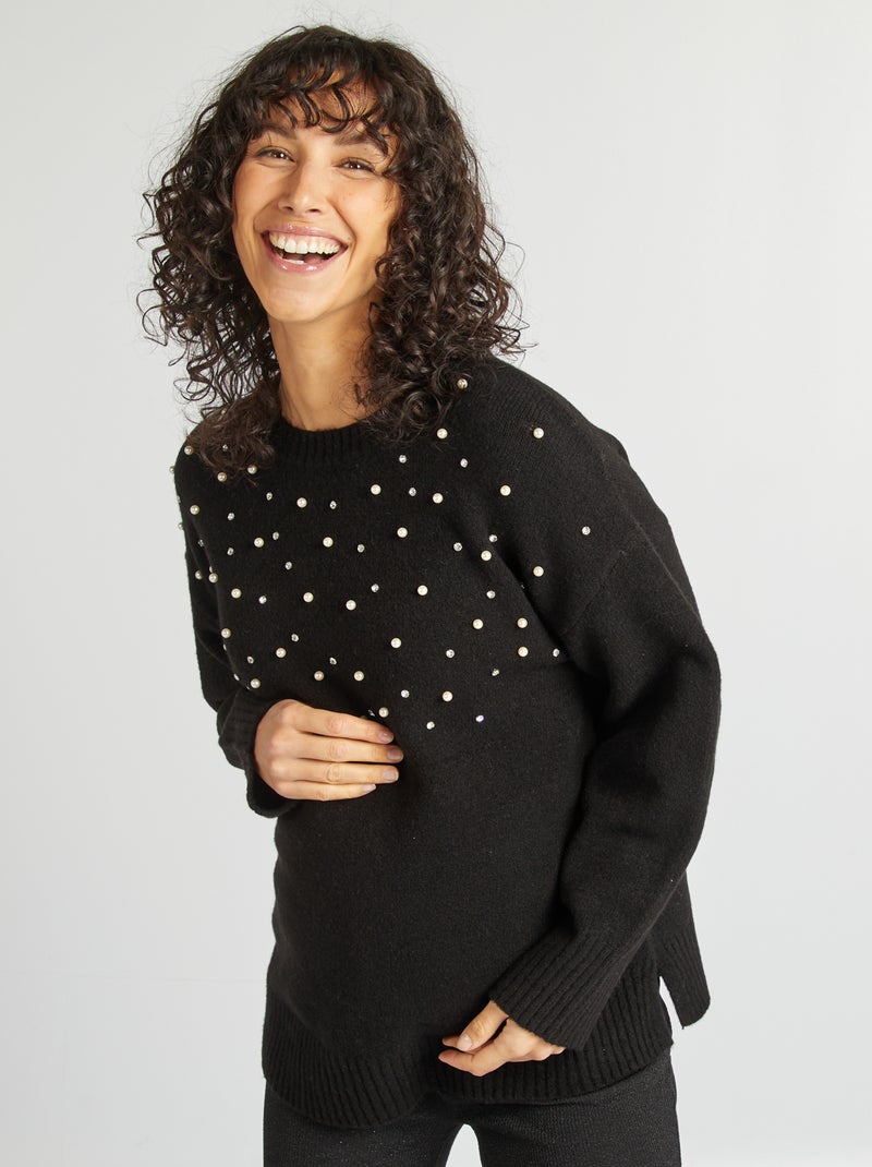 Camisola de grávida com pérolas PRETO - Kiabi