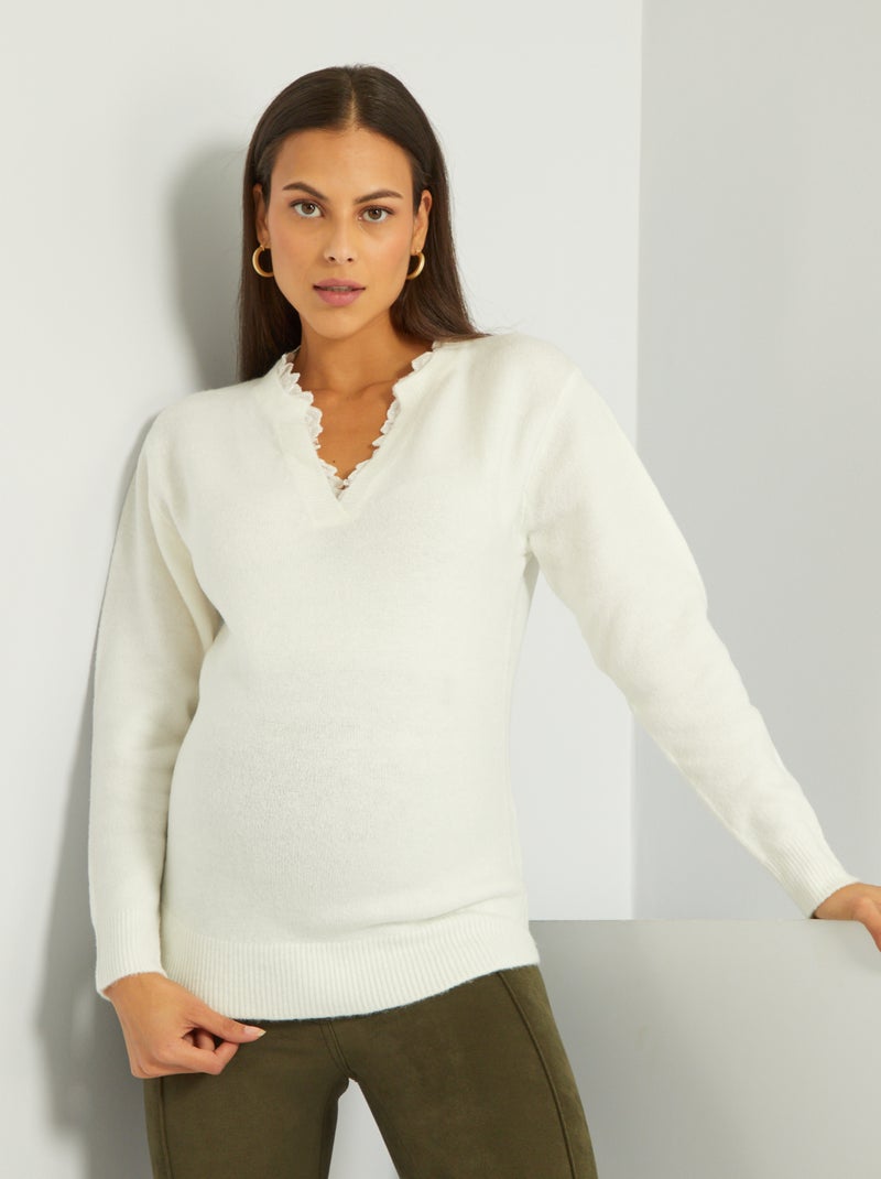 Camisola de grávida com renda Branco - Kiabi