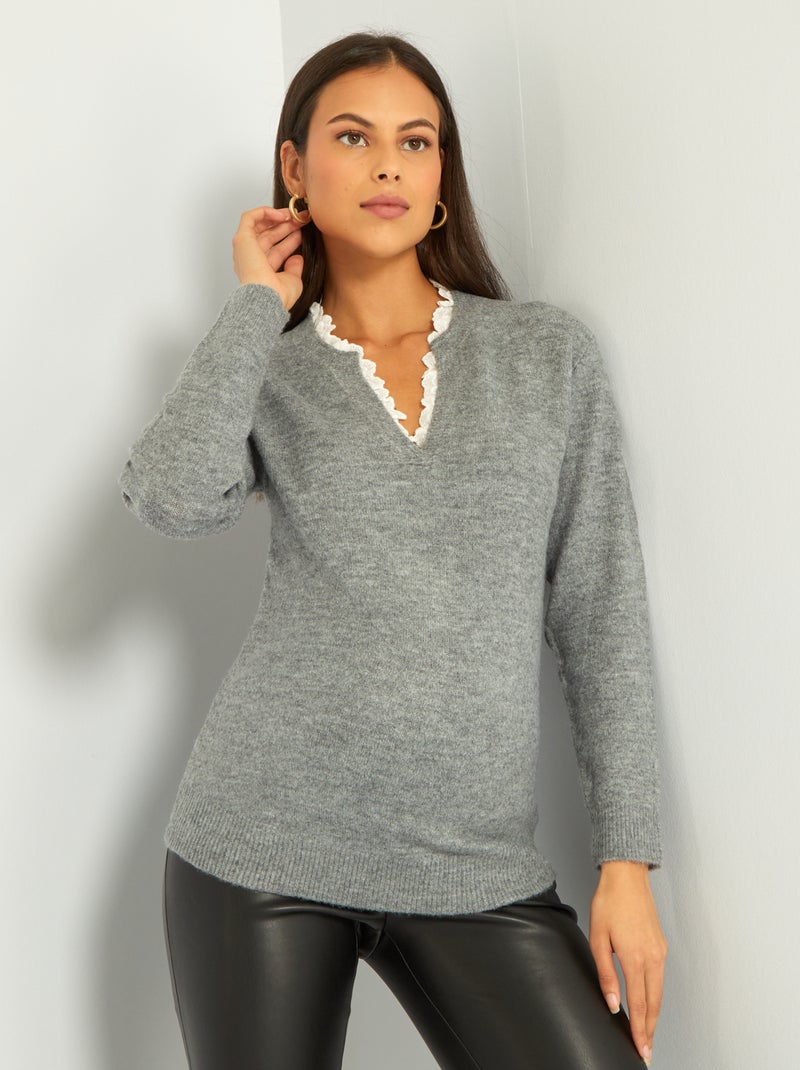 Camisola de grávida com renda CINZA - Kiabi
