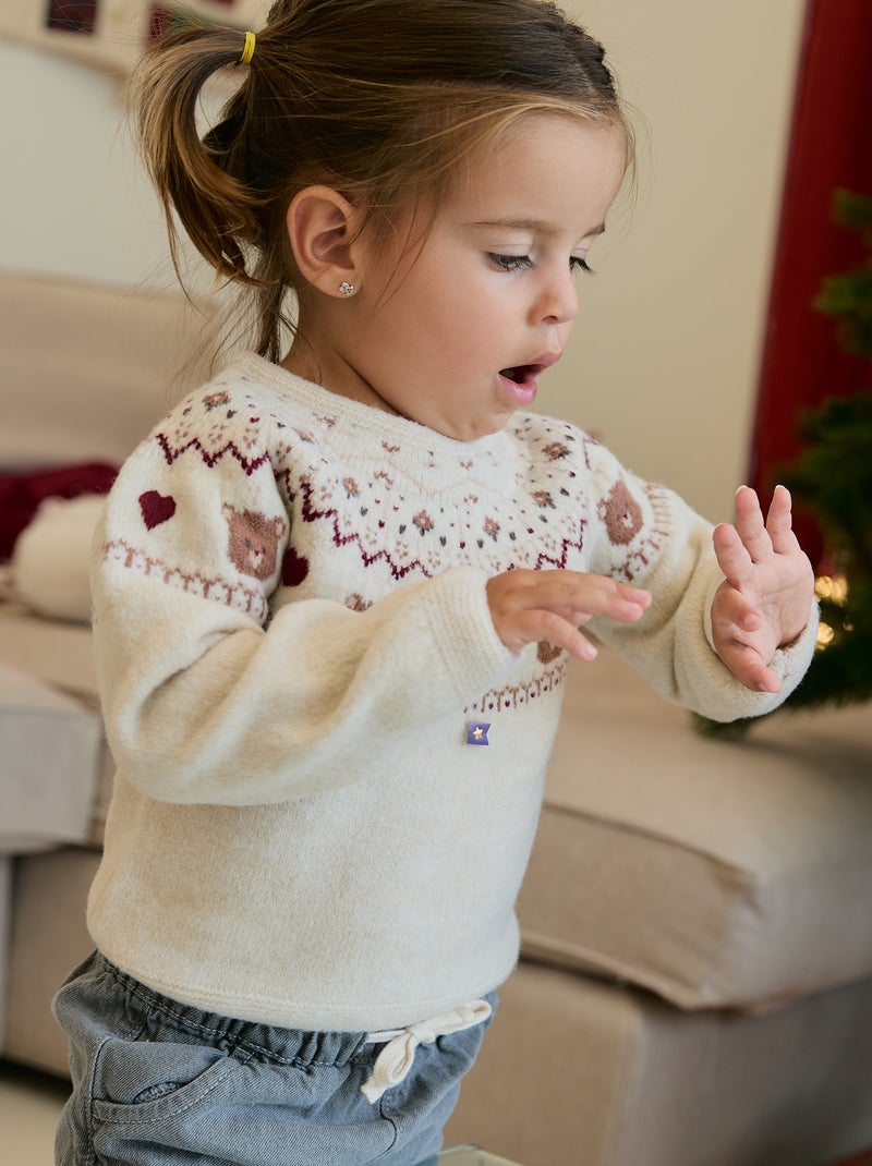 Camisola de jacquard de Natal em malha grossa Bege - Kiabi